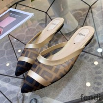 Fendi Colibri Sabots Women FF Motif Mesh Nude