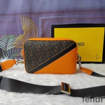 Fendi Compact Camera Case In FF Motif Fabric Brown/Orange
