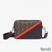 Fendi Compact Camera Case In FF Motif Fabric Brown/Red