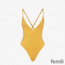 Fendi Crisscross Swimsuit Women Jacquard FF Motif Lycra Yellow