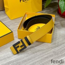 Fendi FF Buckle Reversible Belt In Calfskin Yellow/Black