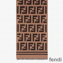 Fendi FF Scarf In Wool and Silk Brown