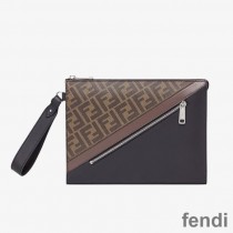 Fendi Flat Pouch In FF Motif Fabric Brown/Coffee