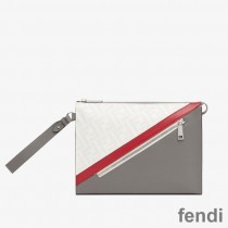 Fendi Flat Pouch In FF Motif Fabric White/Red