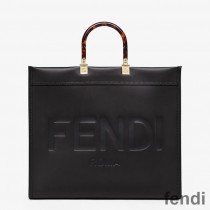 Fendi Large Sunshine Shopper Bag In ROMA Logo Calf Leather Black