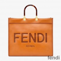 Fendi Large Sunshine Shopper Bag In ROMA Logo Calf Leather Brown