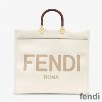 Fendi Large Sunshine Shopper Bag In ROMA Logo Calf Leather White