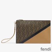 Fendi Medium Flat Clutch In FF Motif Fabric Brown/Black