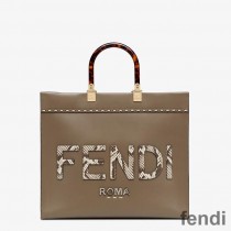 Fendi Medium Sunshine Shopper Bag In Python ROMA Logo Calf Leather Grey