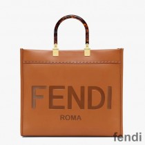 Fendi Medium Sunshine Shopper Bag In ROMA Logo Calf Leather Brown