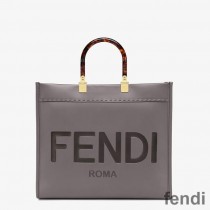 Fendi Medium Sunshine Shopper Bag In ROMA Logo Calf Leather Grey