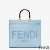 Fendi Medium Sunshine Shopper Bag In ROMA Logo Calf Leather Sky Blue