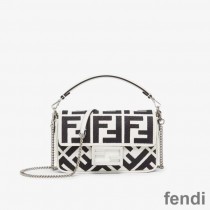 Fendi Mini Baguette Bag In FF Motif Canvas Black/White