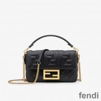 Fendi Mini Baguette Bag In FF Motif Nappa Leather Black
