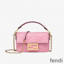 Fendi Mini Baguette Bag In FF Motif Nappa Leather Pink