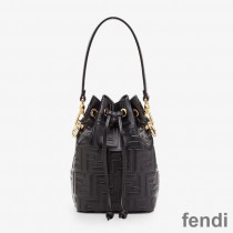 Fendi Mini Mon Tresor Bucket Bag In FF Motif Calf Leather Black