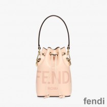 Fendi Mini Mon Tresor Bucket Bag In ROMA Logo Calf Leather Cherry