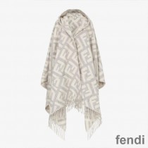 Fendi Poncho with Hood In FF Motif Cashmere Grey