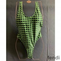 Fendi Reversible Swimsuit Women Checkered FF Motif Lycra Green/Brown