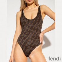 Fendi Reversible Swimsuit Women FF Motif Lycra Brown/Sky Blue
