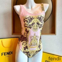 Fendi Reversible Swimsuit Women Fendace Baroque Motif Lycra Pink/Brown