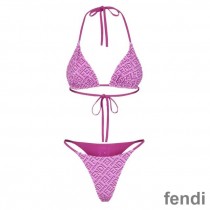 Fendi Reversible Triangular Bikini with Ties Women Skims Logo Motif Lycra Purple/Rose