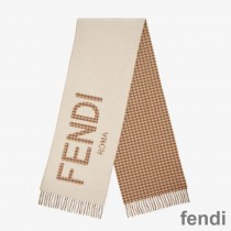 Fendi Roma Logo Scarf In Wool and Cashmere Beige