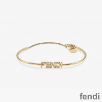 Fendi Signature Bracelet In Metal with Crystals Gold