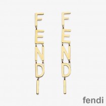 Fendi Signature Drop Earrings In Metal Gold