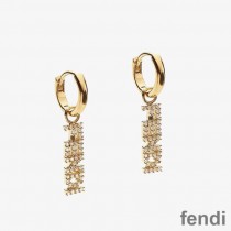 Fendi Signature Earrings In Crystal Metal Gold