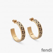 Fendi Small Forever Hoop Earrings In Enamel Metal Black/Gold
