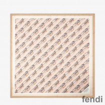Fendi Square Scarf In O'Lock Chain Silk Beige