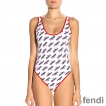 Fendi Swimsuit Women Fila Motif Lycra White/Red
