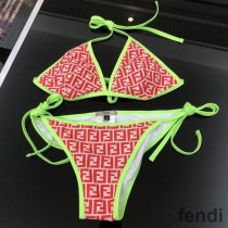 Fendi Triangle Bikini with Ties Women FF Motif Lycra Red/Green