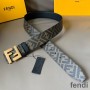 Fendi FF Buckle Reversible Belt In FF Motif Fabric and Calfskin Brown/Gold