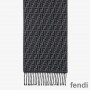 Fendi FF Rectangular Scarf Man In Wool Black