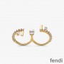 Fendi First Double Ring In Metal with Crystals and Pearls Gold