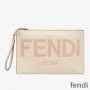 Fendi Large Flat Clutch In Roma Logo Calf Leather White