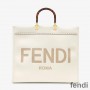 Fendi Large Sunshine Shopper Bag In ROMA Logo Calf Leather White