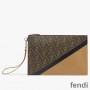 Fendi Medium Flat Clutch In FF Motif Fabric Brown/Black