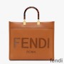 Fendi Medium Sunshine Shopper Bag In ROMA Logo Calf Leather Brown