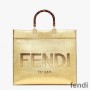 Fendi Medium Sunshine Shopper Bag In ROMA Logo Calf Leather Gold