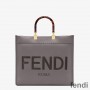 Fendi Medium Sunshine Shopper Bag In ROMA Logo Calf Leather Grey