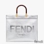 Fendi Medium Sunshine Shopper Bag In ROMA Logo Calf Leather Silver