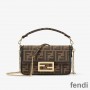Fendi Mini Baguette Bag In FF Motif Fabric Brown