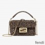 Fendi Mini Baguette Bag In Fabric Interlace Coffee