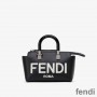 Fendi Mini By The Way Boston Bag In ROMA Logo Calf Leather Black/White