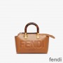 Fendi Mini By The Way Boston Bag In ROMA Logo Calf Leather Brown