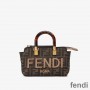 Fendi Mini By The Way Boston Bag In ROMA Logo FF Motif Fabric Brown