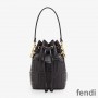 Fendi Mini Mon Tresor Bucket Bag In FF Motif Calf Leather Black